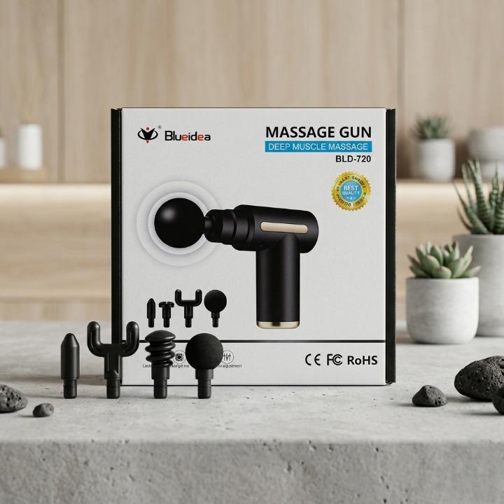 Blueidea BLD-720 Massage Gun – Deep Tissue Muscle Massager with 4 Heads & Multi-Speed