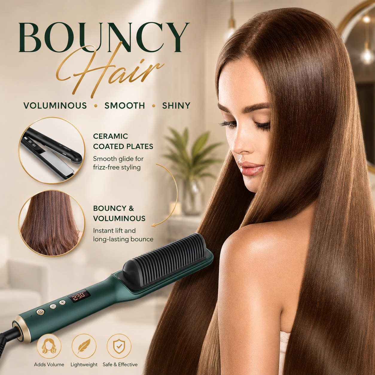 Hair Straightener Comb | Fast Heating Hair Styling Brush