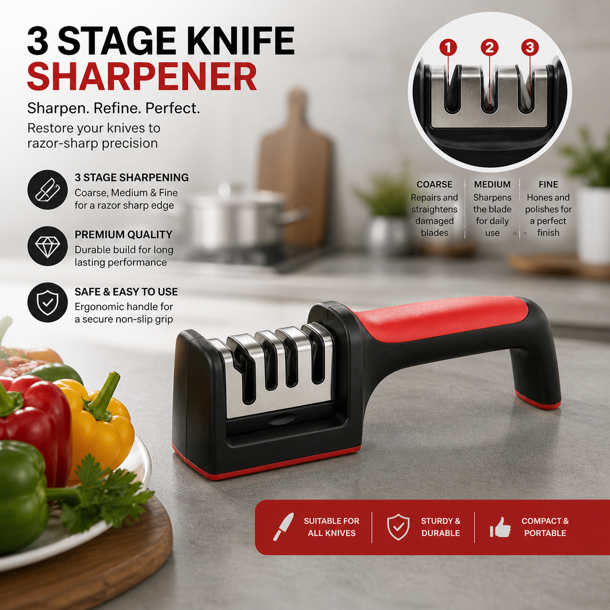 3-Stage Professional Knife Sharpener